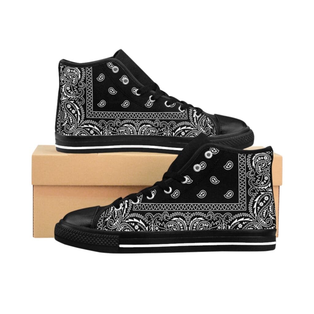 Bandana Fever Black Bandana Teardrops Men's Hi Top Sneakers Black Bandana Fever Black Bandana Teardrops Men's Hi Top Sneakers Black