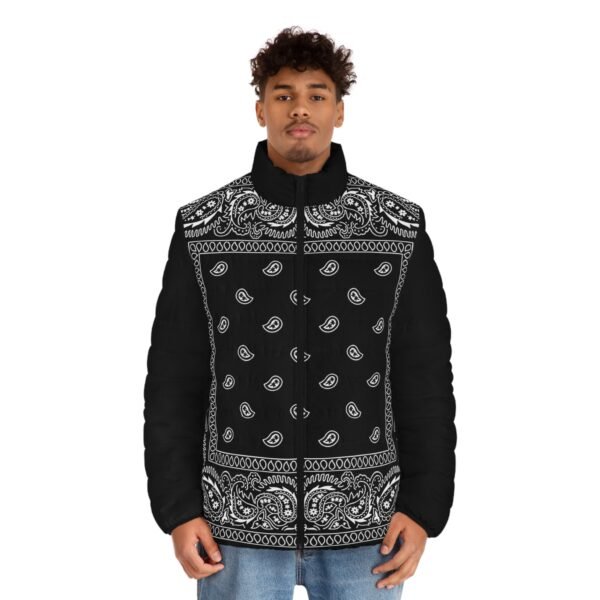 Bandana Fever Black Bandana Teardrops Torso Men's Puffer Jacket - Image 3