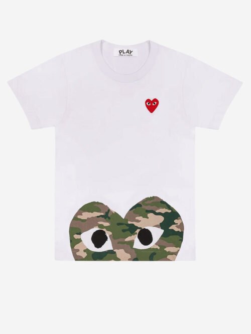 COMME DES GARCONS PLAY_T-shirt bianca CDG Play con cuore camouflage_White_L_Men